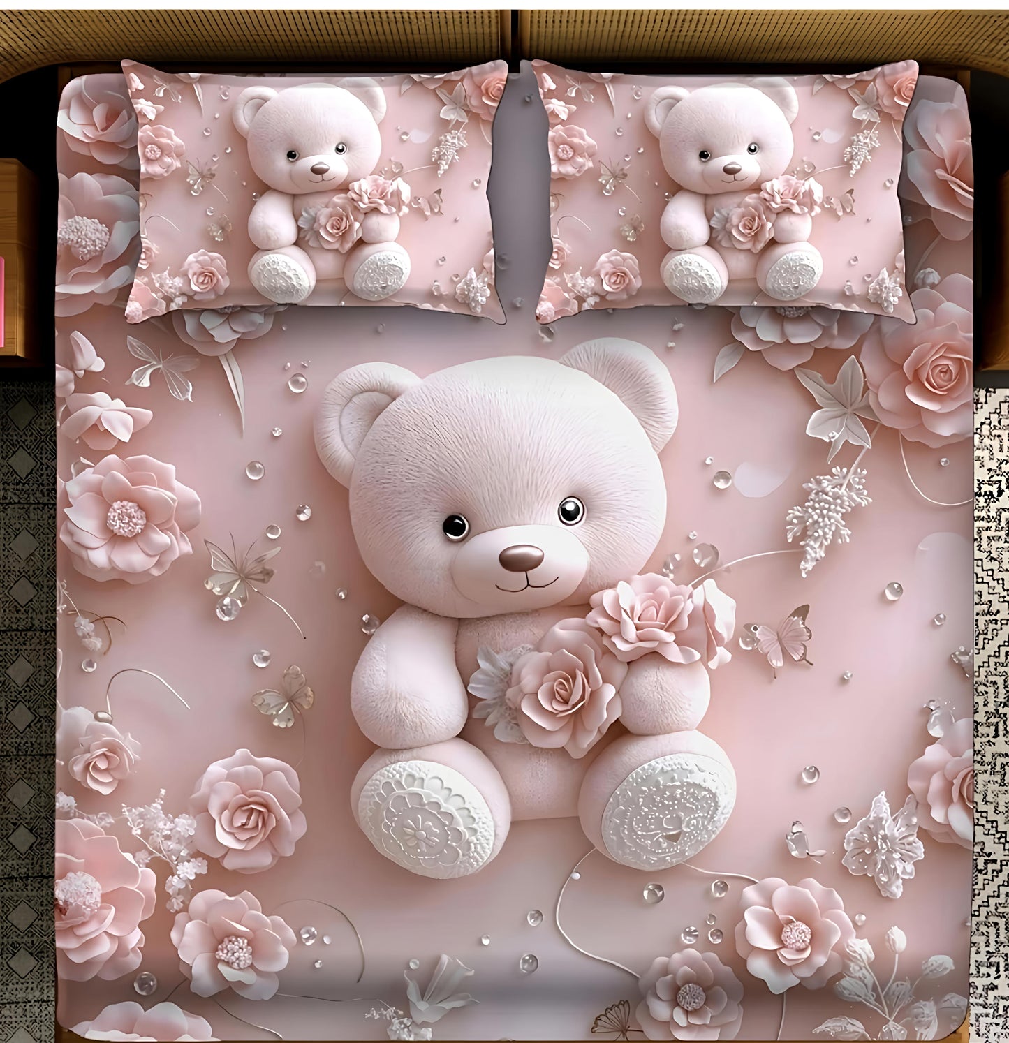 Premium 7D Teddy Printed Badsheet with two Pillow cover